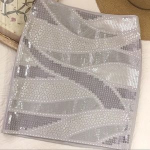 White House Black Market Silver Sequin Pencil Skirt